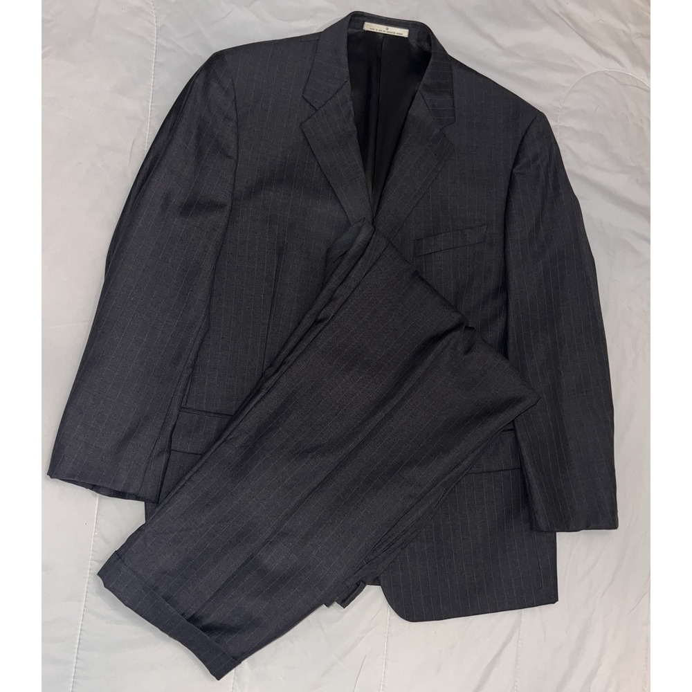 Joseph Abboud 43R/W37 Gray Striped 100% Wool Mens Jacket Pants Suit READ